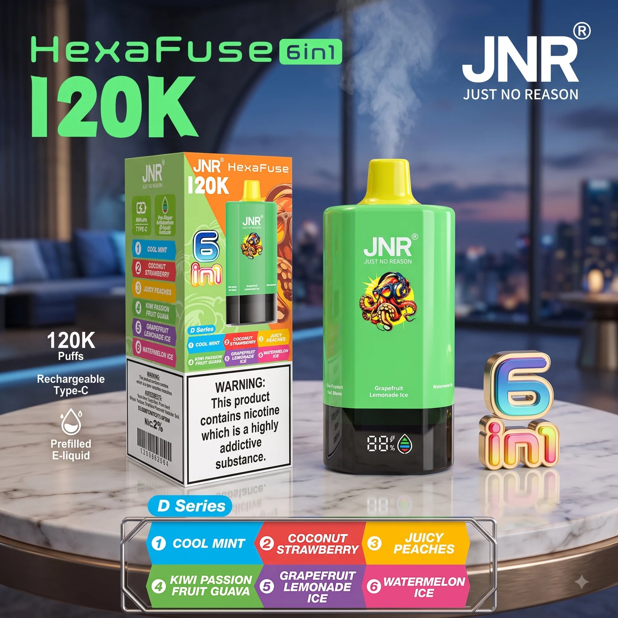 JNR HexaFuse 120K Puffs 6-in-1 Disposable Vape in Dubai UAE